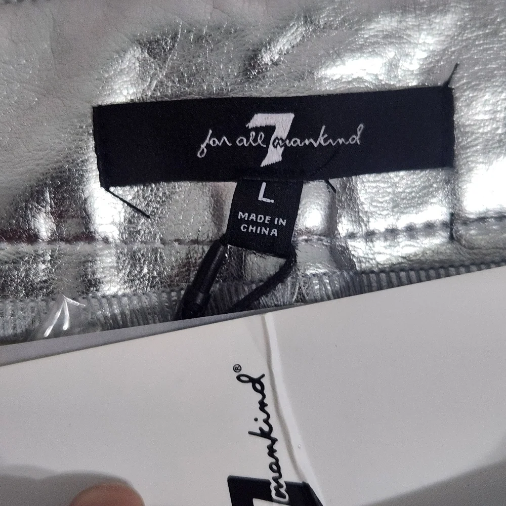 7 For All Mankind Silver Metallic  Coated Faux Leather Jeans Womes SIZE US Large - Picture 9 of 13